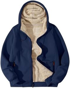 Flygo Fleece Hoodie for Men Zip Up Sherpa Lined Sweatshirt Warm Winter Jacket(Navy-3XL)