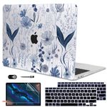 LCMOCICO Compatible with 2018-2021 2022 MacBook Air 13 inch Case M1 A2337 A2179 A1932, Clear Printed Pattern Hard Shell Case & Keyboard Cover for Mac Air 13 M1 Touch ID, Navy Blue Wild Flowers