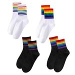 4 Pairs Rainbow Socks, Unisex Rainbow Striped Socks Novelty Athletic Socks Classic Retro Multicolored Crew Socks for Adult Men Women Present Running Cycling Skateboarding Biking (White+Black)