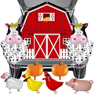MGahyi Halloween Farm Theme Trunk or Treat Decorations for Cars Red Barn Door Backdrop with Animal Pumpkin Balloon for Halloween Archway Garage Decorations (Farm Style)