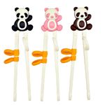 Kids Chopsticks, Jawbush Panda Training Chopsticks for Kids & Beginners, Reusable Cute Kids Utensils with Non Slip Adjustable Finger Loops for Right-Handed, Dishwasher Safe, 3 Pack