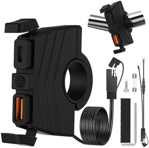 HAOQUOOU Motorcycle Phone Charger,Waterproof Dual USB Fast Charge Motorcycle Charger, 30W PD Type-C + 18W QC3.0 USB-A, with On/Off Switch, Compatible with Mobile Phones/Tablets/GPS and Other Devices