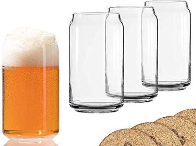 Ecodesign Drinkware Beer Glass Can Shaped 16 oz - Pint Beer Glasses 4 PACK w/coasters