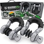 Rhino USA D Ring Shackles (2-Pack) - 41,850lb Break Strength – Heavy Duty 3/4" Clevis Shackle with 7/8 Pin for Towing & Off-Road Use - Pairs with Tow Strap for Vehicle Recovery (Silver)