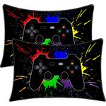 BlessLiving Game Joystick Satin Pillowcase for Hair and Skin Slip Pillow Cases - Satin Pillow Covers with Envelope Closure, Colored Blots on Black Print, Set of 2 Pack, Queen(20''x30'')