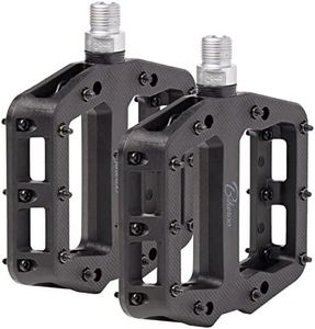 Bikeroo Mountain Bike Pedals - Nylon Fiber MTB Pedals for Mountain and Road Bikes - Flat Platform Bicycle Pedal for Adults - Black