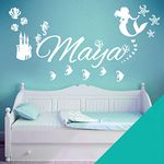 Personalised Name Children Wall Art Sticker - Disney Little Mermaid, Ocean, Castle, Starfish [Turquoise]