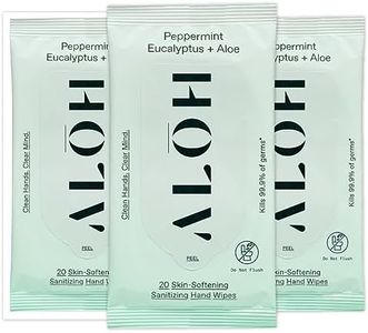 ALŌH Peppermint Eucalyptus + Aloe Sanitizing Hand Wipes - Clean Hands, Clear Mind On The Go Sanitizer for Kids and Adults - Travel Size 3 Pack 20ct Wipes (60 Wipes)