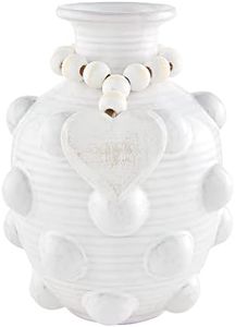 Mud Pie White Beaded Ceramic Vase, Heart, 7.5" x 5" Dia