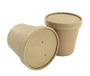 Party Warehouse 24 x 16oz (450ml) Brown Kraft Paper Disposable Food Containers With Lids - Ideal for Soup and Ice Cream - Microwave Safe and Freezer Safe - 24 Cardboard Cups and 24 Lids - 16oz