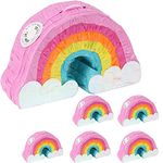 GIFTEXPRESS 6pcs 8”x5” Mini Rainbow Pinatas for Kids Birthday Party, Gender Reveal Party, Cinco De Mayo, Fiestas Decorations Party Favors, Traditional Mexican Fiesta