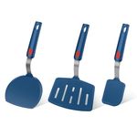 Contiup 3-Pack Silicone Spatula Set, Heat Resistant Kitchen Utensils for Non-Stick Cookware, Wide Slotted Pancake Spatulas Turner with Seamless Thin Edges for Egg, Omelette, Fish Slice (Hazy Blue)