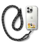 Ringke Holder Link Strap with Graphic Design TPU Tag, Adjustable Crossbody Polyester Rope Lanyard Compatible with Universal Smartphone Case - Focus/Black & White