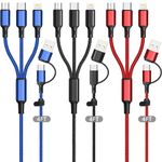 HanCenDa Multi Charging Cable 3Pack, 4ft USB Charger Cable Nylon Braided Cord 6 in 1 USB A/C to Lightning USB C Micro USB Connector Cord for iPhone/Tablets/Samsung-Black,Red,Blue