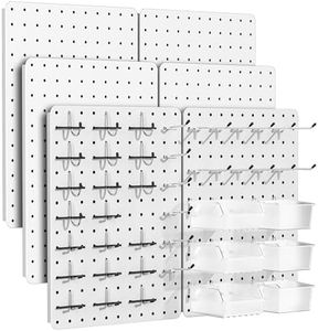 PHX Grove Peg Board for Tools, 6 Pack Metal Pegboard Wall Organizer with Hooks,16"×12" White Pegboard Panels for Walls Home, Garage Tool Storage, Kitchen, Office Organization, Craft Room
