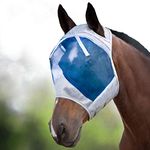 Harrison Howard CareMaster Thick Fleece Padding Translucent Fine Mesh Horse Fly Mask Standard Silver/Blue Retro Small Pony