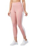 BLINKIN Stretchable Gym Tights & Leggings for Women Workout, High Waist, Tummy Control & Squat Proof Active Wear Yoga Pants (9150_Color_Pink with White Stripes,Size_L)