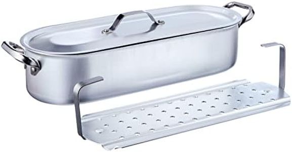 Pentole Agnelli Professional Aluminium 3 Mm. Fish Kettle with Grid, Lid and Handles, Length 40 Cm, Stainless Steel, Silver