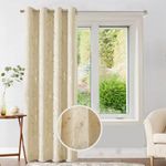 Urban Space Blackout Curtains for Living Room, Gold Foil Printed Luxurious 80-85% Blackout Decorative Curtains Eyelet with Tieback, 1 Piece, Floral Vine Beige (Door 7Ft X 4Ft)