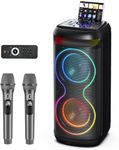 JYX Karaoke Machine with 2 Wireless Microphones for Adults, Big Bluetooth Party Speaker with LED Disco Light, Support TWS/USB/AUX/TF Card Input, Perfect for Outdoor, Home (Black)