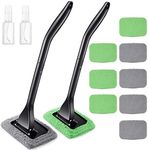 2 Pack Windshield Cleaning Tool Windshield Cleaning Wand Auto Window Cleaner with Detachable Handle, 8 Pieces Reusable Cloth Pads and 2 Pieces Spray Bottles for Car Interior (Gray, Green)