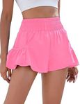 BMJL Womens High Waisted Shorts Athletic Running Shorts Workout Gym Quick Dry Flowy Shorts with Pockets, Pink048, Medium