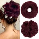 S-noilite Messy Buns Hair Pieces Curly Hair Scrunchies for Women Donut Updo Hair Chignons Synthetic Ponytail Bun Extensions - Wine Red