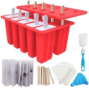 Miaowoof Homemade Popsicle Molds Shapes, 10PCS Silicone Ice Pop Maker Non-BPA, with 50 Sticks, 50 Bags, 10 Reusable Sticks, Funnel, Brush and Ice Pop Recipes