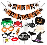 WOBBOX Halloween Party Prop Photo Booth Props DIY Kit with Bunting Banner for Party Supplies Featuring Boo Pumpkin Ghost Halloween Decorations Photo Booth Props (Combo YU)