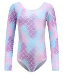 SEAUR Gymnastics Outfits for Girls Long Sleeve Gymnastics Leotard Graphic Printed One Piece Dance Wear Sparkly Ballet Gym Leotards 4-5T