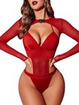 SSoShHub Women Lingerie Set Lace Teddy Strap Babydoll Bodysuit Bikini with Flair Top Gown Floral Snap Crotch Red