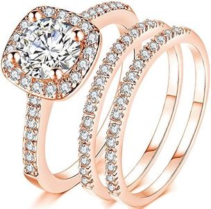 Jude Jewelers Silver Rose Gold Three-in-One Wedding Engagement Bridal Halo Ring Set (Rose Gold, 6)