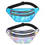 Firtink 2 Pack Shiny Bumbag, Holographic Waist Bag Fanny Pack Double Zipper Belt Bag Festival Rave Bumbags Waterproof Hip Pouch for Ladies Women Ladies Girls Travel Party Sports Running Hiking