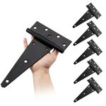 10 Inch T-Strap Gate Hinges, Heavy Duty Gate Hinges,Shed Door Hinges,Black Hinges,Gate Hinges Heavy Duty for Outdoor Barns Gate,Wooden Fences,with Screws, 6 Pack-HOME MASTER HARDWARE