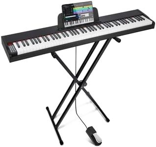 Fesley Semi-weighted Piano Keyboard 88 Keys with Stand, Full-Size Digital Piano Keyboard for Beginner, 88 Key Keyboard Piano with Power Adapter, Sustain Pedal, Bluetooth, MIDI, FEP300X, Black