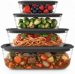 Naked Kitchen 8-Piece Food Storage Containers with Lids – Nesting Borosilicate Glass Meal Prep Containers with Leak-Proof Airtight Seal – BPA Free, Microwave, Oven, Freezer & Dishwasher Safe – Black