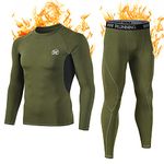 MEETWEE Men's Thermal Underwear Set, Winter Long Sleeve Base Layer Quick Dry Long Johns Compression Suit for Workout Skiing Running Hiking , Green, XXL