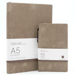 COMMA | Velvet Series | Combo A5 Size & A6 Pocket Size with Pen | Flexible Bound Notebook | 200 Pages | 100gsm Natural Shade Paper | Velvet PU Cover with Edge Colour – (Brown)