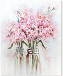 YPY Abstract Bouquet Canvas Wall Art: Pink Flower in Vase Artwork Hand Painted Oil Painting for Teen Girl Bedroom Floral Picture Poster for Living Room Decor 24" x 30"