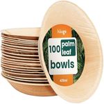 HAAGO Compostable Palm Leaf Bowls - Eco-Friendly Disposable Tableware for Picnics, Safe for Freezer & Microwave (Round 14 x 4 cm / 425 ml, 100)