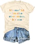 Mom Shirts for Women It's Me,Hi,I'm The Cool Mom,It's Me Shirt Women Mama Letter Print Tee Casual T-Shirt, Apricot, Large