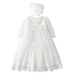 Leideur Baby Long Christening Gowns White Baptism Dress Special Occasion Dresses for Girls Birthday (White 1, 3 Months)