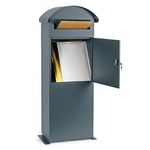 Letter Box 42x24x102cm in Grey Post Box Floor Mounted with Lock for Outdoor Use Rain Overhang Mail