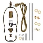 WEAVERBIRD Lamp Light Kit, Antique Brass Finish Table Lamp Wiring Kit with 8 Inch Harp, 3-Way Socket 2 Pieces 12" Lamp Pipe, Make-A-Lamp Kit Complete Lamp Kit for DIY Lamp Design or Repair