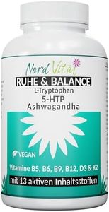 Ruhe & Balance – 13-in-1 Serotonin Komplex – 5-HTP 125 mg aus Griffonia, Ashwagandha & L-Tryptophan – mit Eisen, Zink, Kupfer, Vitaminen B5, B6, B9, B12, D3 & K2 MK7 – 120 vegane Kapseln