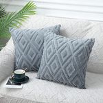 CJWLKJ 2Pcs Soft Faux Fur Throw Pillow Covers 18x18 - Plush Short Wool Velvet Decorative Pillow Covers - Couch Sofa Pillow Covers for Living Room - with 3D Diamond Pattern (Grey)