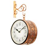 CRAFTEL Metal Analog Railway Wall Clock Vintage Double Sided Hanging Clock for Living Room Home and Office (Dial - 8 Inches, Rose Gold)