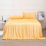 Micro Fleece Sheets Set Queen Size – No Pilling and Extra Soft Bed Sheets Set – Velvet Plush and Cozy Warmth Sheets with Deep Pocket (Queen, Yellow 4 Piece)