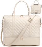 BLUBOON Women Ladies Carry-on Tote Weekender Bag with Shoe Compartment, Canvas Overnight Travel Duffle Bag in Trolly Handle, 289-quilted Beige, Large, Fashion