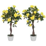 Outsunny Set of 2 90cm/3FT Artificial Rose Tree, Fake Decorative Plant with Pot, Indoor Faux Decoration Home Office Decor, Yellow